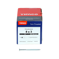 Timco 8 x 3" Twin Threaded Woodscrews Countsunk Head Zinc (200/Box) 00083CWZ