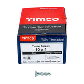 Timco 10 x 1" Twin Threaded Woodscrews Countsunk Head Zinc (200/Box) 00101CWZ