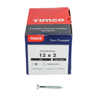 Timco 12 x 2" Twin Threaded Woodscrews Countsunk Head Zinc (200/Box) 00122CWZ