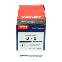 Timco 12 x 3" Twin Threaded Woodscrews Countsunk Head Zinc (200/Box) 00123CWZ