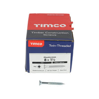 Timco 8 x 1 1/2" Twin Threaded Woodscrews PZ2 Double Countersunk (200/Box) 08112CWZ