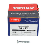 Timco 10 x 1 1/2" Twin Threaded Woodscrews Countersunk Head 200/Box 10112CWZ