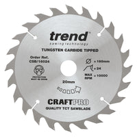 Trend Wood Circular Saw Blade 160mm x 20mm x 24T CSB/16024