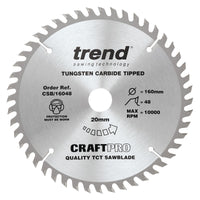Trend Wood Circular Craft Trimming Crosscut Saw Blade 160mm x 20mm x 48T CSB/16048