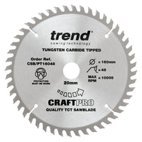 Trend Craft Super Fine Finish Plunge Saw Blade 160mm Dia. X 48 Teeth X 20mm Bore X 2.2mm Kerf CSB/PT16048