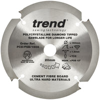 Trend PCD Cement Fibre Board Saw Blade 160mm Dia. X 4 Teeth X 20mm Bore X 1.8mm Kerf PCD/FSB/1604