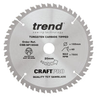 Trend Aluminium/Plastic Circular Saw Blade 165mm x 20mm x 48T CSB/AP16548