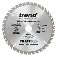 Trend Wood Cordless Circular Craft Thin Kerf Saw Blade 165mm x 20mm x 40T CSB/16540T