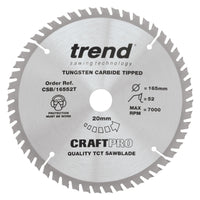 Trend Wood Cordless Circular Craft Thin Kerf Saw Blade 165mm x 20mm x 52T CSB/16552T
