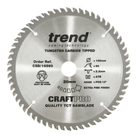 Trend Wood Circular Craft Fine Trim Finishing Saw Blade 165mm x 20mm x 60T CSB/16560