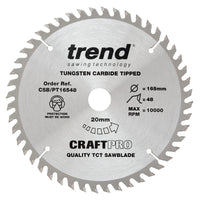Trend Craft Super Fine Finish Plunge Saw Blade 165mm Dia. X 48 Teeth X 20mm Bore X 2.2mm Kerf CSB/PT16548