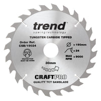Trend Wood Circular Craft General Purpose Saw Blade 190mm x 30mm x 24T CSB/19024