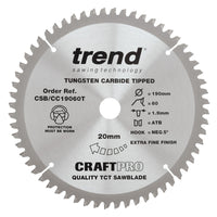 Trend Wood Cordless Mitre Craft Crosscut Saw Blade 190mm x 20mm x 60T CSB/CC19060T