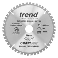 Trend Wood Mitre Craft Crosscut Saw Blade 210mm x 30mm x 48T CSB/CC21048