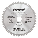 Trend Aluminium/Plastic Circular Saw Blade 216mm x 30mm x 64T CSB/AP21664