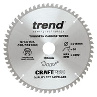Trend Wood Mitre Craft Crosscut Saw Blade 216mm x 30mm x 60T CSB/CC21660