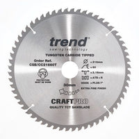 Trend Wood Cordless ATBR Mitre Craft Crosscut Saw Blade 216mm x 30mm x 60T CSB/CC21660T