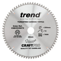 Trend Wood Mitre Craft Crosscut Saw Blade 250mm x 30mm x 72T CSB/CC25072