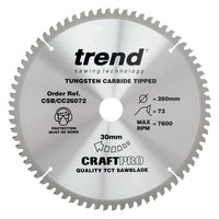 Trend Wood Mitre Saw Blade 260mm x 30mm x 72T CSB/CC26072