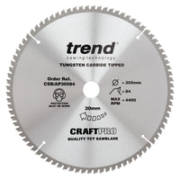Trend Aluminium/Plastic Circular Saw Blade 305mm x 30mm x 84T CSB/AP30584