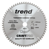 Trend Wood Mitre Craft Crosscut Saw Blade 305mm x 30mm x 64T CSB/CC30564