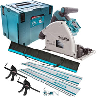 Makita DSP600ZJ 36V Brushless Plunge Saw + 2 x Guide Rail, Connector & Clamp Set