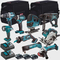 Makita 18V 9 Piece Power Tool Kit with 3 x 5.0Ah Batteries with Charger & 2 x Bag T4TKIT-12997