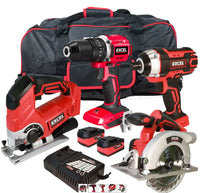 Excel 18V 4 Piece Cordless Power Tool Kit with 2 x 5.0Ah Batteries Smart Charger & EXLKIT-401