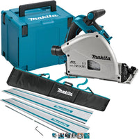 Makita DSP601ZJU 36V Brushless AWS Plunge Saw with 2 x 1.5m Guide Rail & Case + Rail Bag