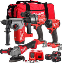 Milwaukee M18 FPP4Z-503B 18V 4 Piece Power Tool Kit With 3 x 5.0Ah Batteries Charger & Bag