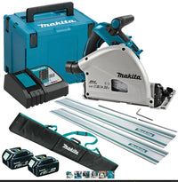 Makita DSP601ZJU 36V Brushless AWS Plunge Saw with 2 x 5.0Ah Battery & Charger + Accessories