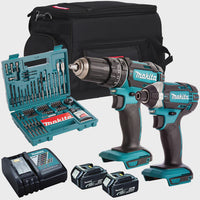 Makita 18V Impact Driver & Combi drill with 2 x 5.0Ah Battery Charger & Accessories Set T4TKIT-793