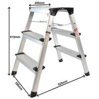 Excel Aluminium Stool Ladder Folding Hop Up 3 Tread 610mm x 390mm