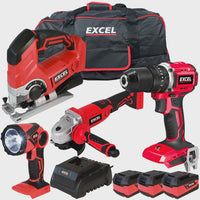 Excel 18V 4 Piece Power Tool Kit with 3 x 5.0Ah Batteries & Charger EXLKIT-16283