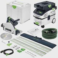 Festool TS 55 FEBQ-Plus 230V GB 160mm Plunge-Cut Saw - 576706 With Guide Rail Kit Set 577932 & Dust Extractor 578321