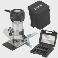Trend T1ETS/X 1/4" Trimmer Router 240V/710W with 12 Piece Cutter Set