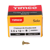 TIMCO 3.5 x 12mm Solo Chipboard & Woodscrews - PZ - Double Countersunk - Yellow 35012SOLOC
