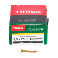 Timco 3.5 x 25mm Classic Multi-Purpose Screws Countsunk Head Yellow (200/Box) 35025CLAF