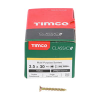 Timco 3.5 x 30mm Classic Multi-Purpose Screws Countsunk Head Yellow (200/Box) 35030CLAF
