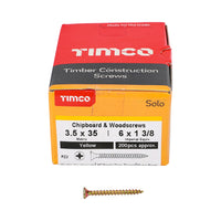 Timco 3.5 x 35mm Solo Chipboard & Woodscrews - PZ - Double Countersunk - Yellow 35035SOLOC
