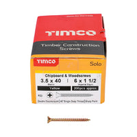 Timco 3.5 x 40mm Solo Chipboard & Woodscrews - PZ - Double Countersunk - Yellow 35040SOLOC