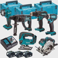 Makita 6 Piece Kit 18V Li-ion with 3 x 5.0Ah Batteries & Charger (DBR KIT)