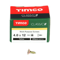 Timco 4.0 x 12mm Classic Multi-Purpose Screws Countsunk Head Yellow (200/Box) 40012CLAF