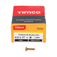 Timco 4.0 x 17mm Solo Chipboard & Woodscrews - PZ - Double Countersunk - Yellow 40017SOLOC