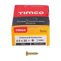 Timco 4.0 x 20mm Solo Chipboard & Woodscrews - PZ - Double Countersunk - Yellow 40020SOLOC