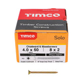 Timco 4.0 x 50mm Solo Chipboard & Woodscrews - PZ - Double Countersunk - Yellow  40050SOLOC