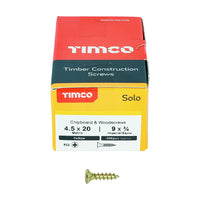 Timco 4.5 x 20mm Solo Chipboard & Woodscrews - PZ - Double Countersunk - Yellow 45020SOLOC