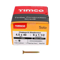 Timco 4.5 x 40mm Solo Chipboard & Woodscrews - PZ - Double Countersunk - Yellow 45040SOLOC