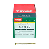 Timco 4.5 x 80mm Classic Multi-Purpose Screws Countsunk Head Yellow (200/Box) 45080CLAF