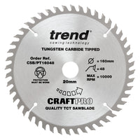 Trend Craft Super Fine Finish Plunge Saw Blade 160mm Dia. X 48 Teeth X 20mm Bore X 2.2mm Kerf CSB/PT16048